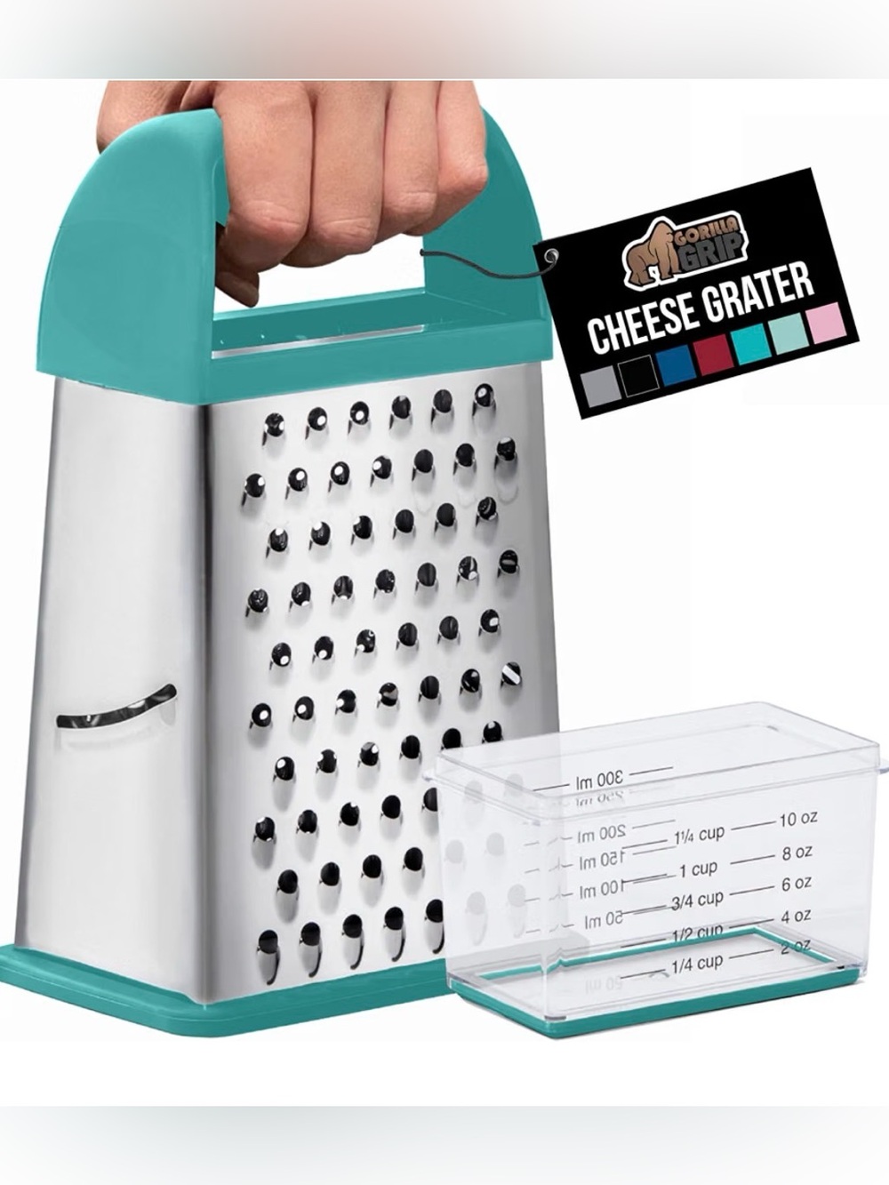 NWT NIB Gorilla Grip Teal Torquoise Box Cheese Grater with Measuring Container